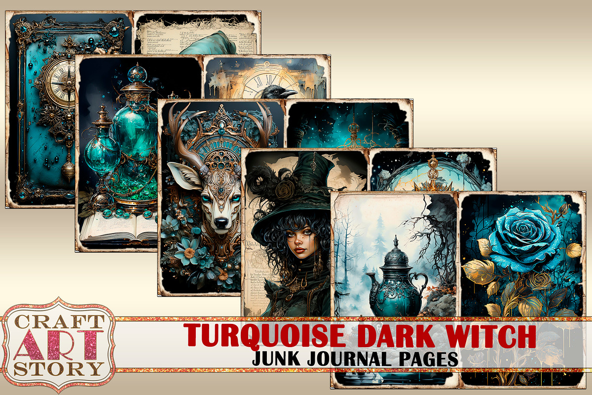 Turquoise dark witch Junk Journal, a Person Illustration by CraftArtStory (Photo 4 of 6)