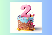 3D Birthday Cake Numbers Clip Art, a Food & Drink 3D Model by Whiskey Bee Boutique (Thumbnail 3 of 11)
