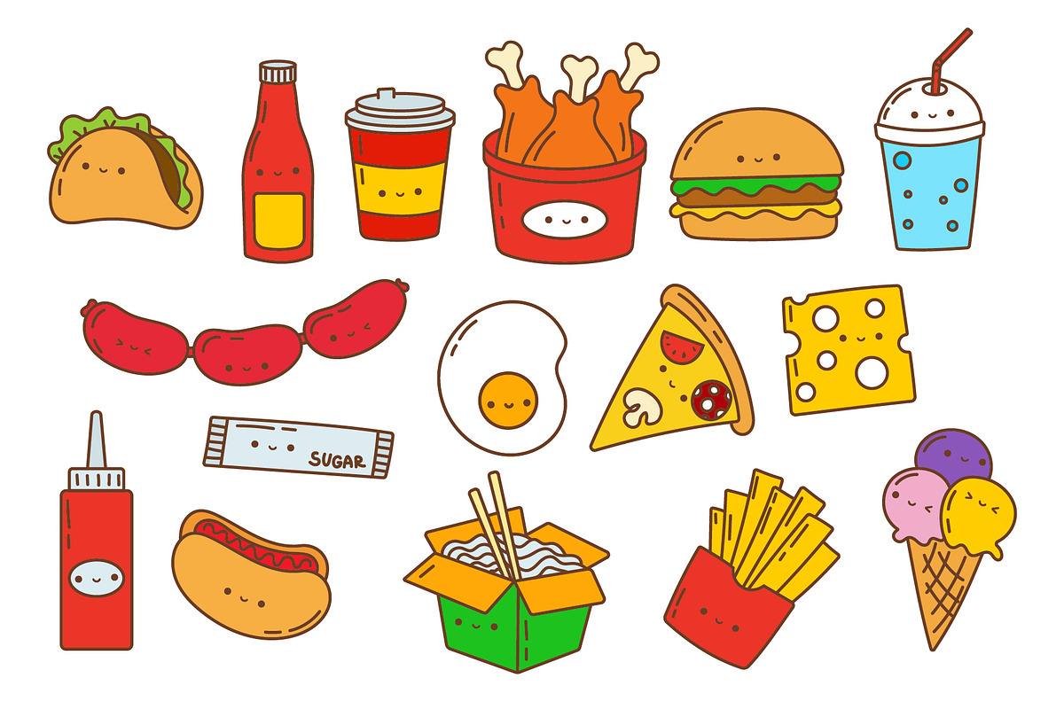 Kawaii Sticker Fast Food Set, a Food Illustration by ArtVarStudio (Photo 2 of 4)