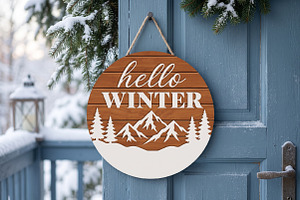 Hello Winter SVG Round Sign, Rustic, an Object Graphic by Libby Wishes