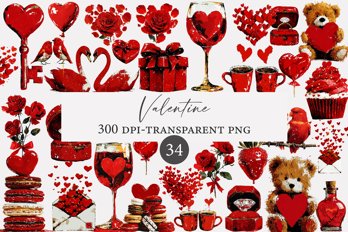 Watercolor Valentine clipart, an Illustration by Designworld (Photo 1 of 4)