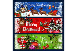 Christmas Sketch Banner For Winter Holidays Design