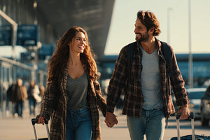 Traveling couple at airport, a Photo by Beautiful things