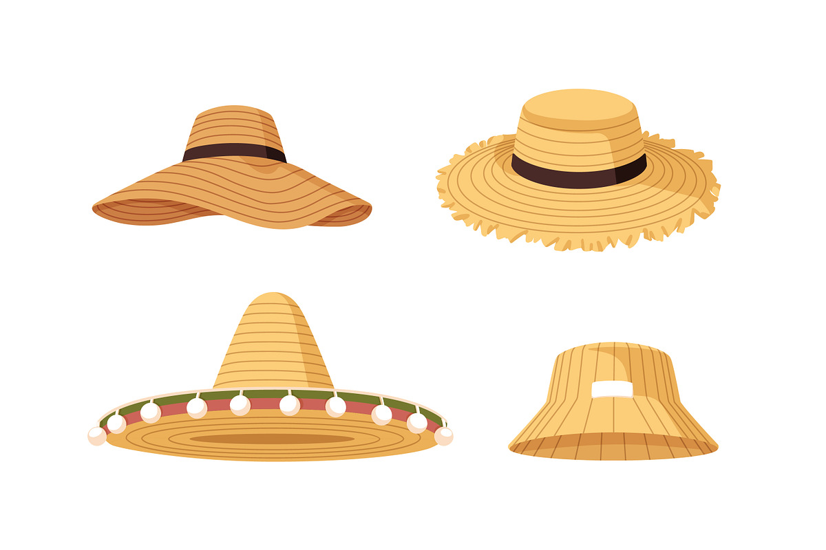 Straw hats set. Summer headwear, an Object Illustration by Good Studio (Photo 3 of 4)