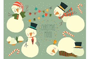 Cartoon Set With Cute Snowmen and, an Object Illustration by Maria Starus