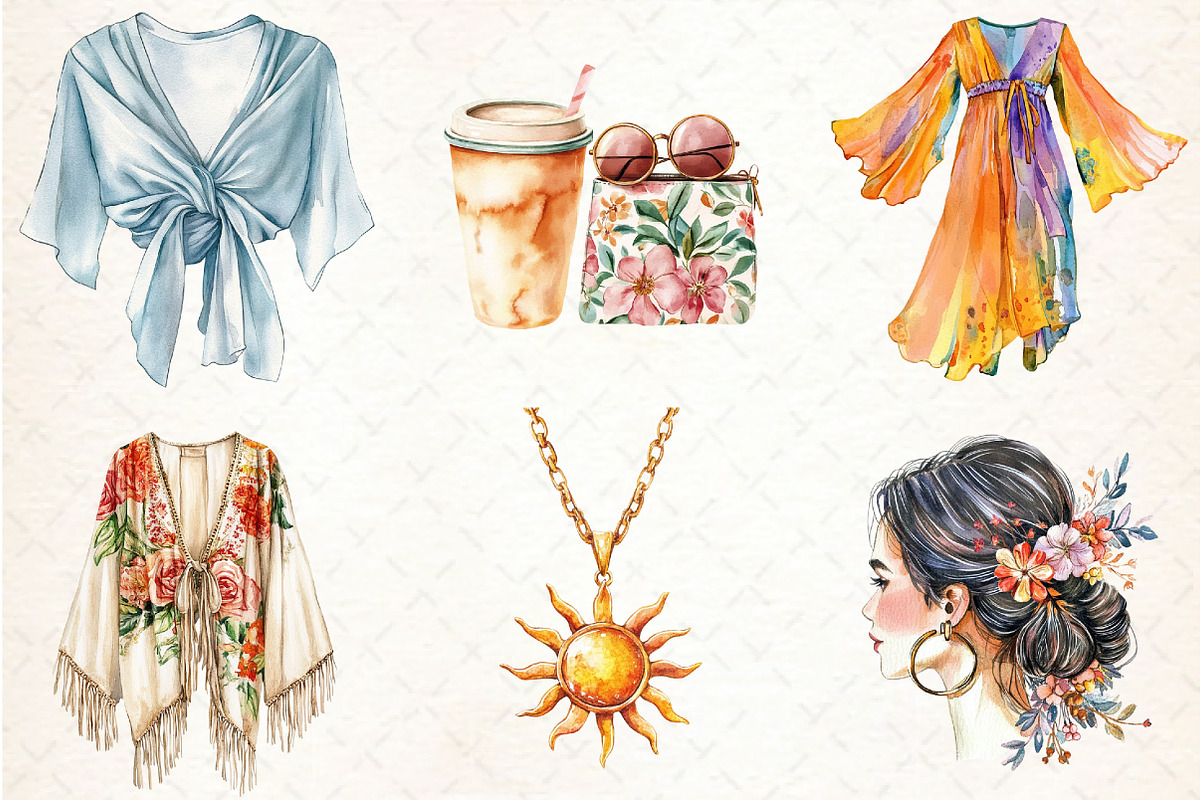 Watercolor Summer Fashion Clipart, an Illustration by Libby Wishes (Photo 4 of 6)