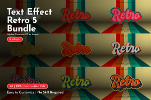 Retro 5 Text Effect Bundle, a Layer Style Add-On by WM48 Shop