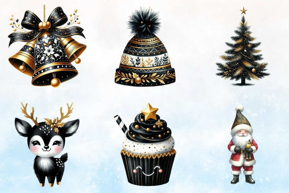 Watercolor Black & Gold Christmas C, a Seasonal Illustration by Rose Art (Photo 2 of 6)