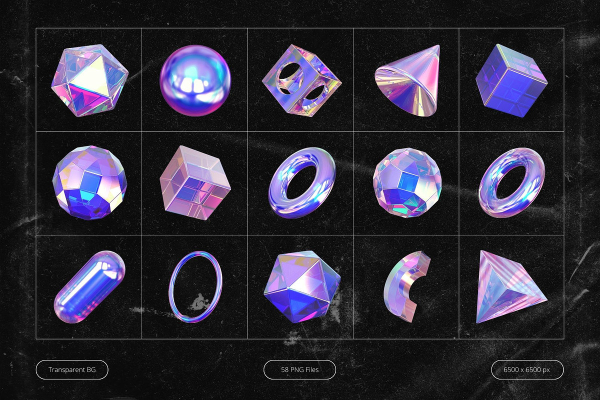 3D Holographic Geometric Shapes, an Object Graphic by Design Studio (Photo 6 of 7)