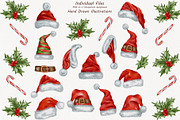 Watercolor Santa Hat Clipart, a Seasonal Illustration by BarvArt (Thumbnail 3 of 4)
