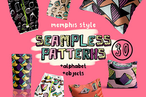 30 Seamless patterns memphis style.