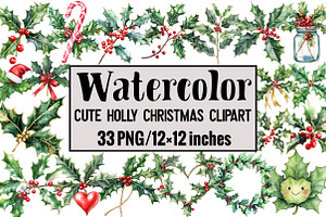 Cute Holly Christmas Clipart, an Illustration by Design Market