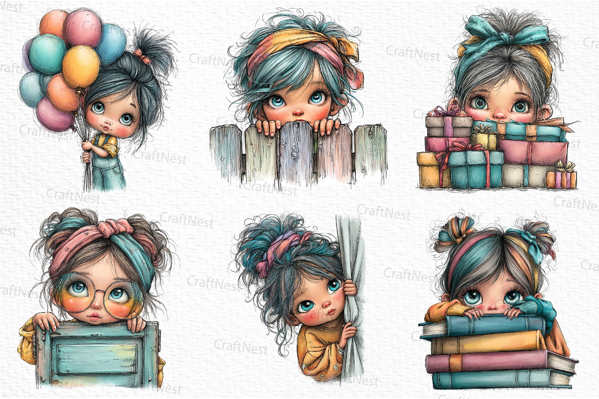 Quirky Girl Peeking Clipart, an Illustration by Craft Nest (Photo 4 of 6)