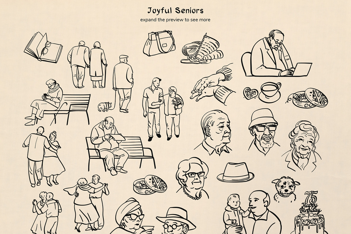 Joyful seniors. 30 illustrations, a Person Illustration by Nadia Murash (Photo 2 of 5)