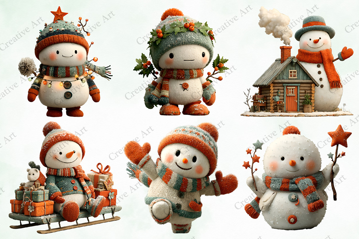 Christmas Snowman Clipart Bundle, an Illustration by Creative Art (Photo 2 of 10)