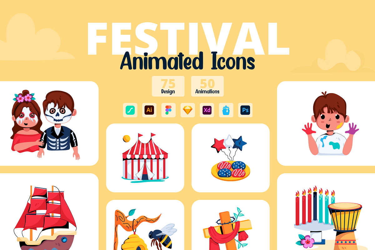 Animated Flat Festival Icons, a Duotone Icon by Prosymbols (Photo 1 of 14)