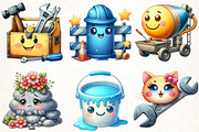 Cute KawaiI Construction Watercolor, an Illustration by Pixels.Craft (Thumbnail 3 of 7)