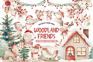 Woodland Friends Christmas Clipart, an Illustration by TatiMockup
