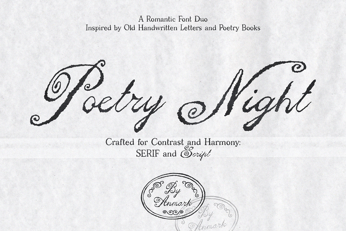 Poetry Night Vintage Font Duo, a Script Font by AnMark (Photo 1 of 13)