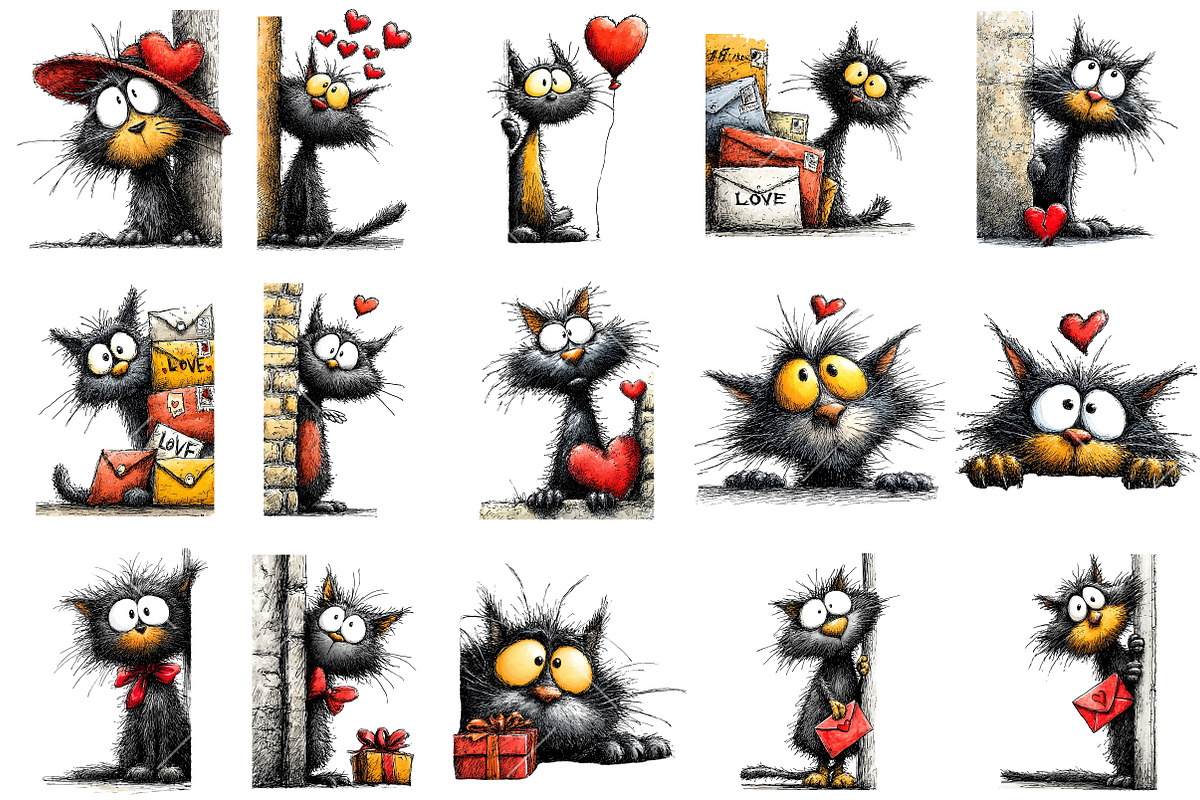 Valentine Peeking Black Cat Clipart, an Illustration by OK Design (Photo 2 of 6)