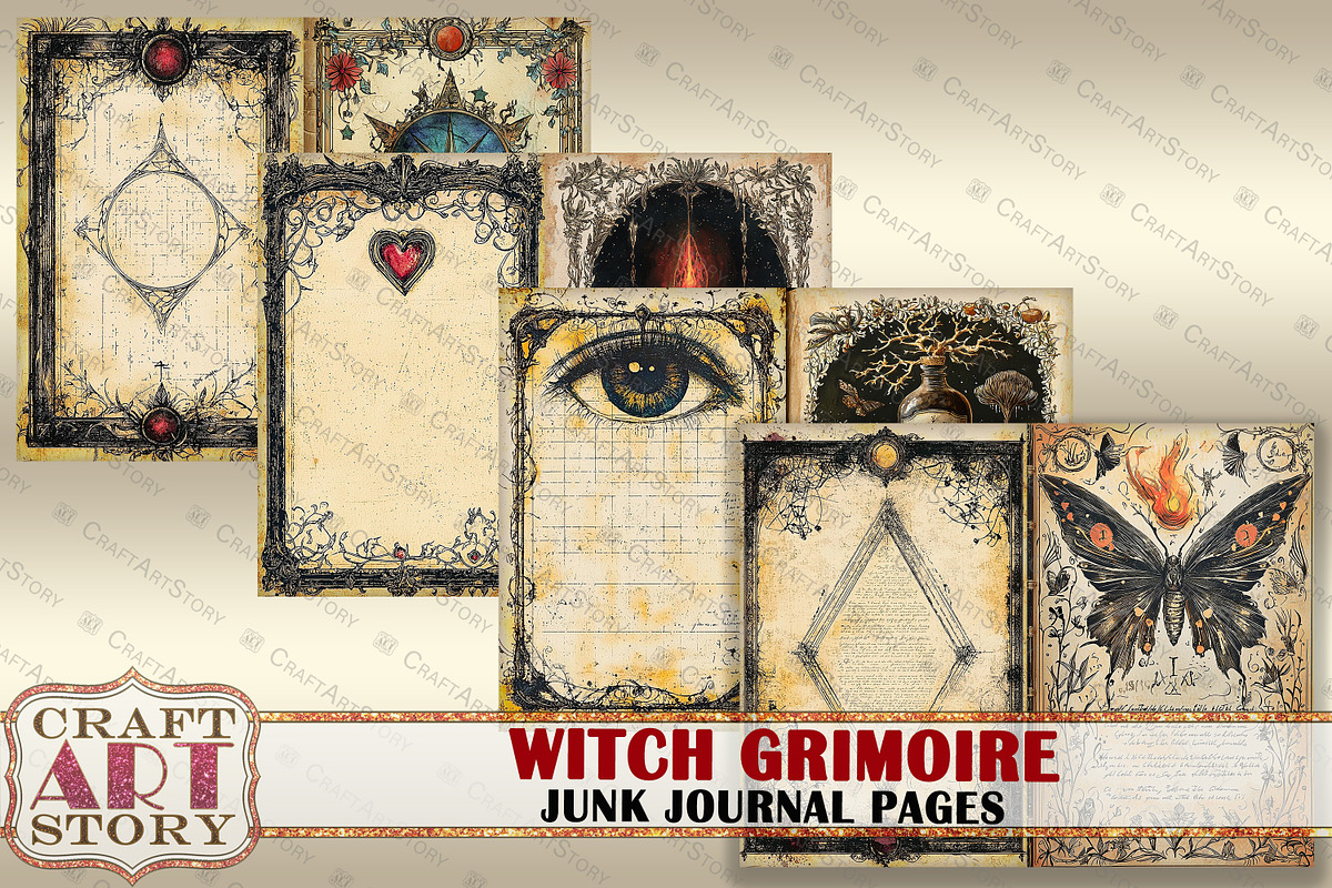 Witch Grimoire junk journal Pages, an Illustration by CraftArtStory (Photo 6 of 7)