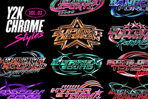 Y2K Chrome Text Effects Vol.3, a Layer Style Add-On by Hyperpix Productions