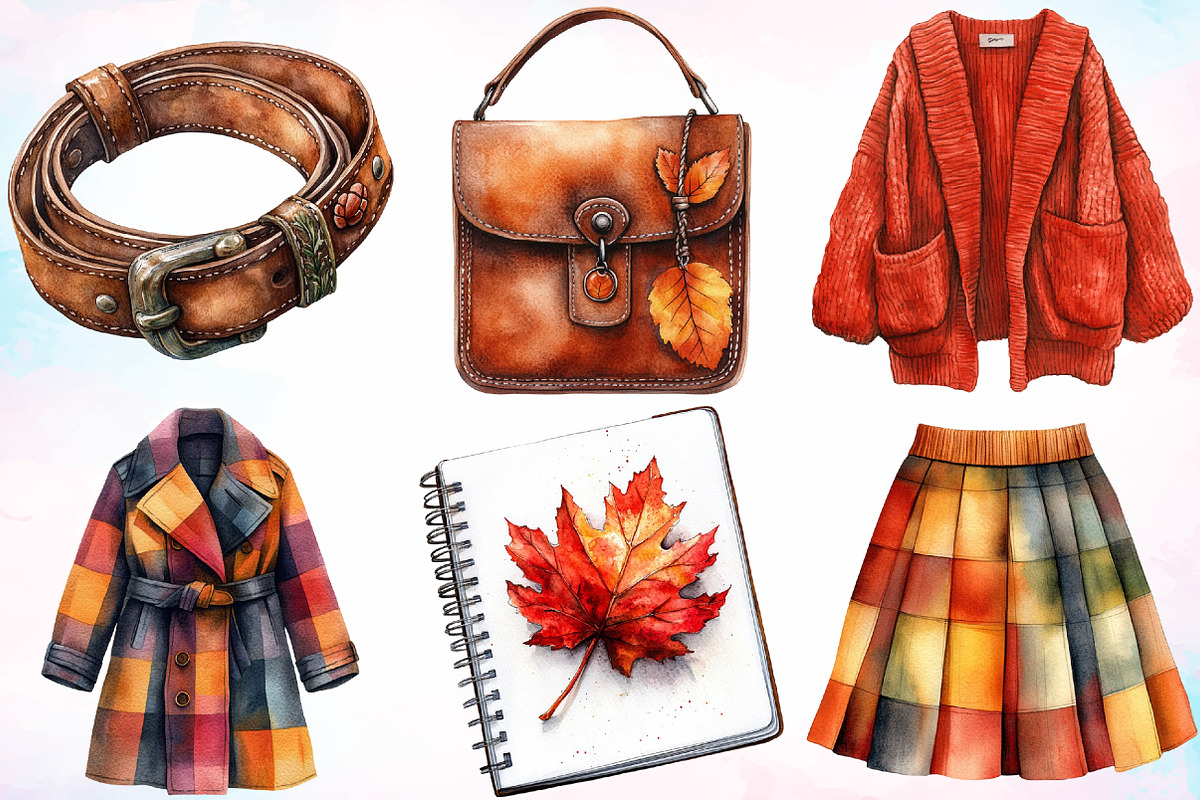 Watercolor Autumn Fashion Clipart, a Seasonal Illustration by Canvas Craft (Photo 2 of 3)