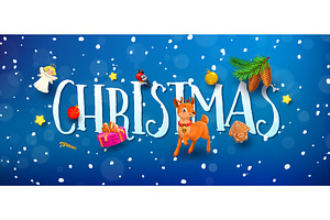 Christmas 3d banner with deer, a Decorative Illustration by Vector Tradition