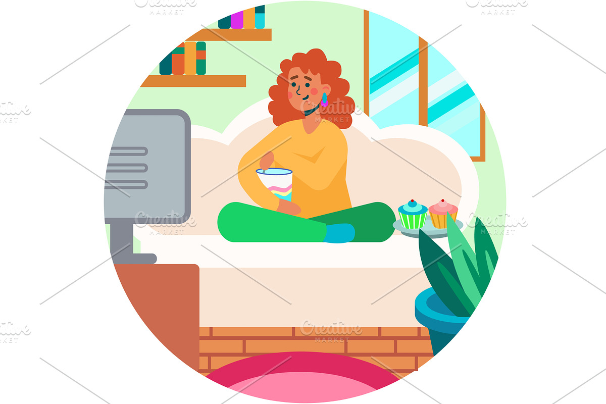 Woman watching movie on tv at home, a Person Illustration by vectorpointstudio