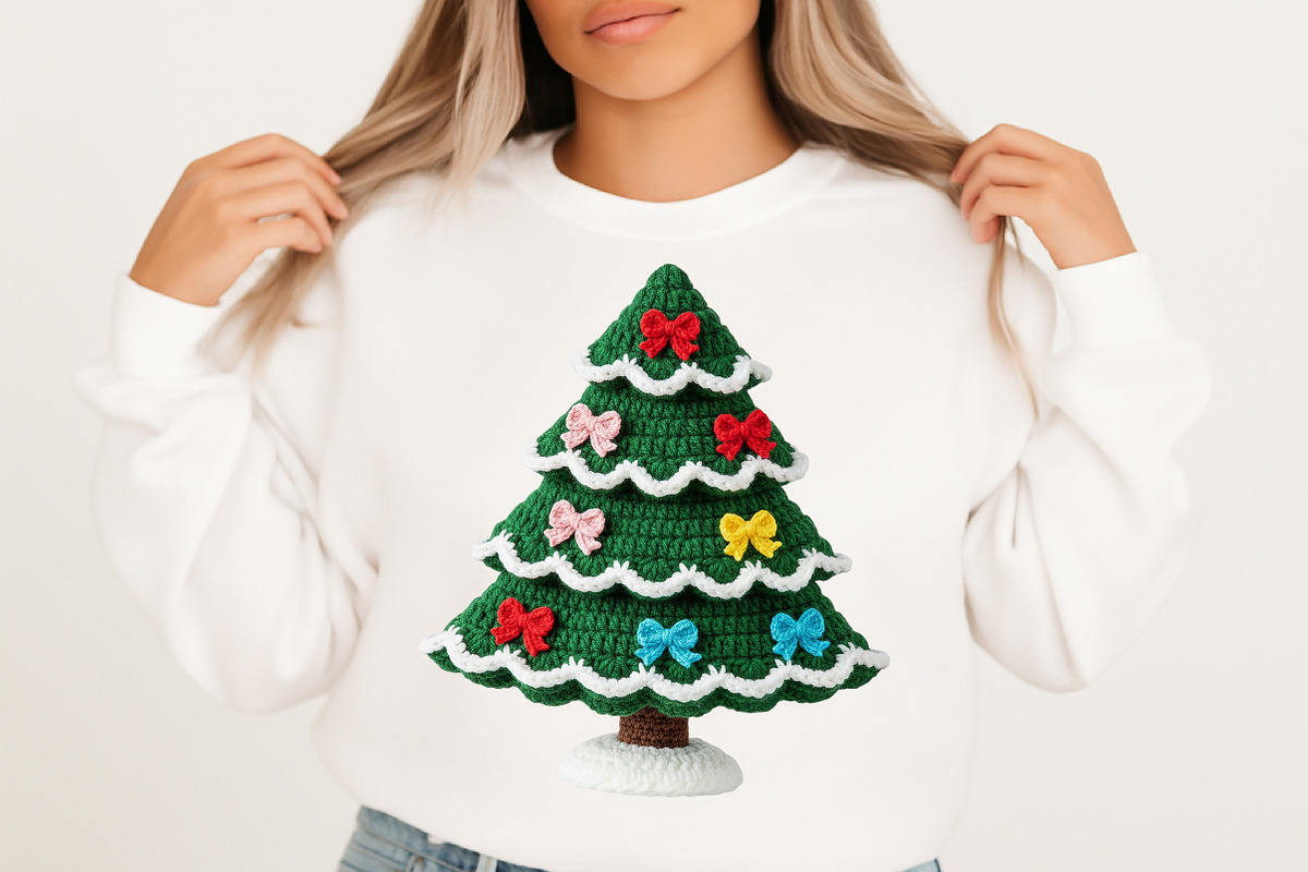 Christmas Tree Bow Crochet Faux Yarn, an Illustration by Craft Nest (Photo 3 of 5)