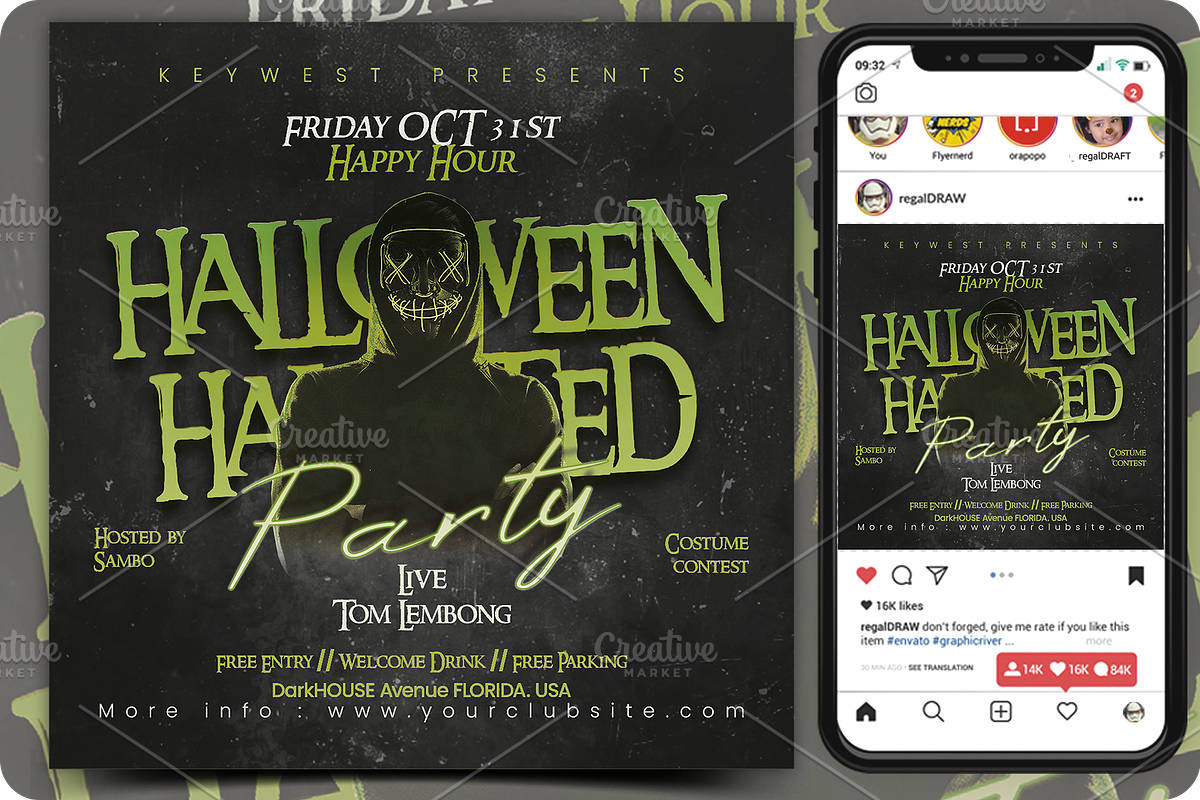 Halloween Haunted Party Flyer, a Flyer Template by regalDRAW (Photo 1 of 3)
