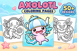 Axolotl Coloring Pages – Volume 2, a Seasonal Illustration by Inkivelle Studio