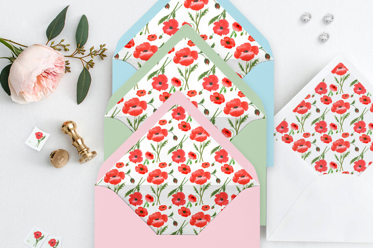Poppy Flower Watercolor Wedding Set, an Invitation Template by Love Design (Photo 12 of 14)