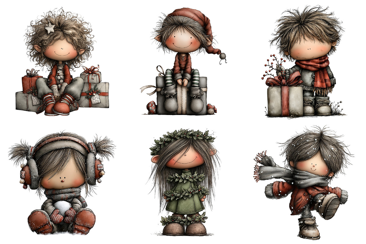 Watercolor Christmas Kids Elf Clipar, an Illustration by Daily.Designs (Photo 5 of 5)