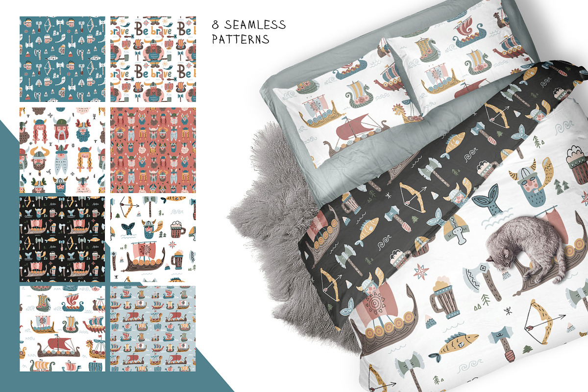 Cute childish vikings clipart set, an Illustration by Lana Sham (Photo 5 of 12)
