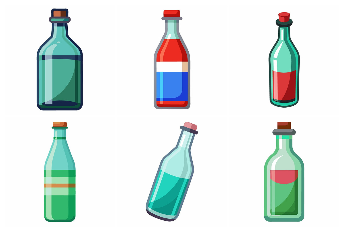 Cartoon Bottles with Colorful Liquid, an Object Graphic by Billah Hub