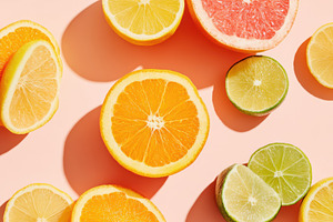 Sliced citrus fruits on pink background, a Food & Drink Photo by AlyaAnd