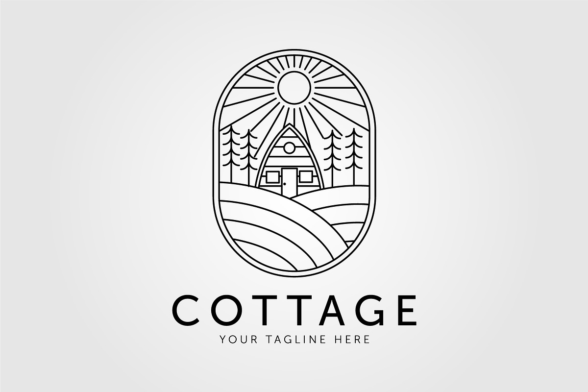 cottage and pine tree outline logo, a Graphic by Rizkaarishandy_shop