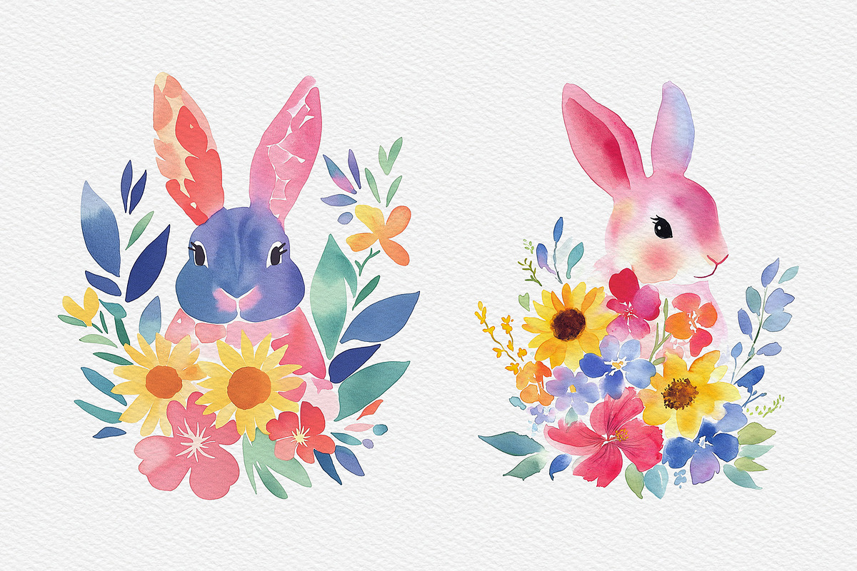 10 Floral Easter Bunny Silhouettes, a Seasonal Illustration by DesignRocket (Photo 7 of 7)