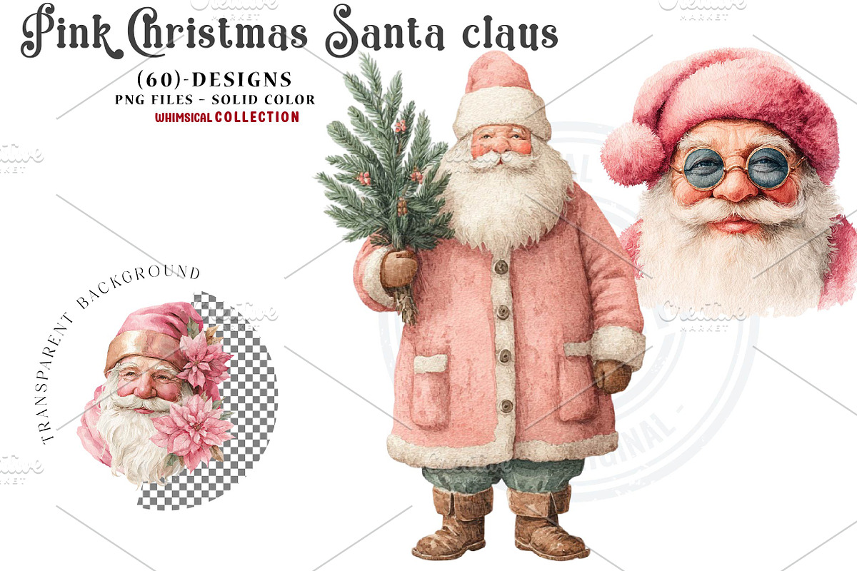 Pink Christmas Santa claus clipart, a Seasonal Illustration by CreationArt (Photo 1 of 7)