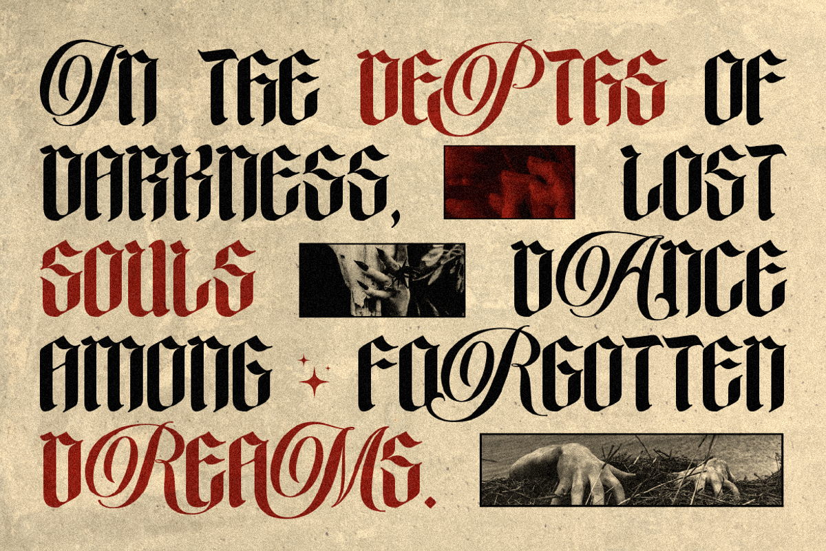 Thane - Gothic Hybrid Style, a Blackletter Font by Burntilldead (Photo 3 of 12)