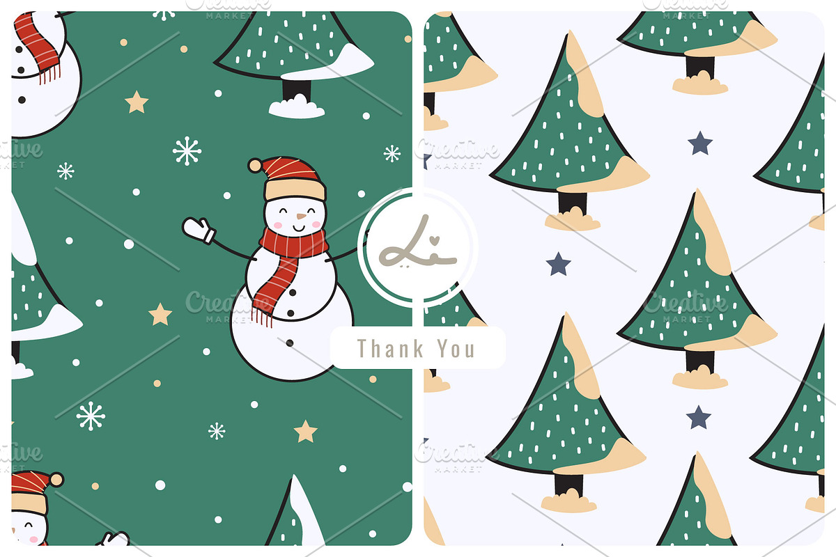 Christmas Snowman and Trees Pattern, a Pattern Graphic by lindoet23 (Photo 1 of 3)