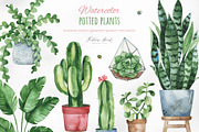 Watercolor Potted Plants, an Object Graphic by Kate_Rina (Thumbnail 1 of 4)