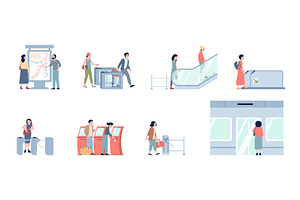 People in subway. Turnstile entrance, a Transportation Illustration by LadadikArt