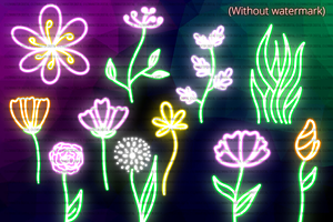 Neon Spring Flowers Clipart PNG