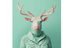 Fashion Deer In Cardigan. Green