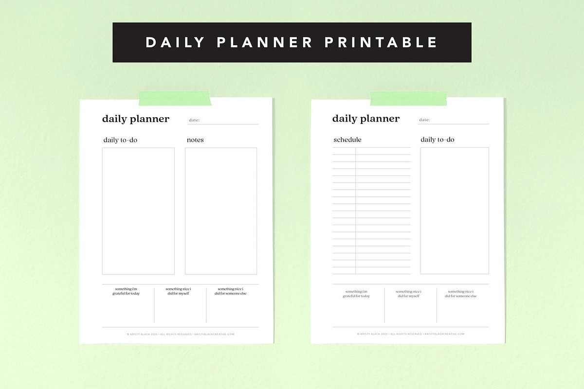 Daily Planner Calendar Printable, a Templates & Theme by Kristy Black Creative