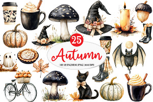 Beige & Black Autumn Clipart, an Illustration by Watercolor design