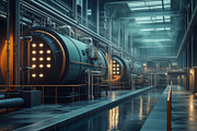 A modern industrial interior featuring large, cylindrical boilers with glowing, an Industrial Photo by Textures & Backgrounds (Thumbnail 1 of 2)