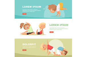 Yoga kids. horizontal banners with, a Sport Illustration by Onyx